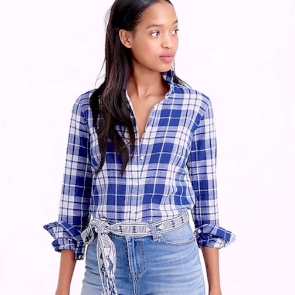 j. Crew Women's The Perfect Shirt Button Up Blue White Top XS